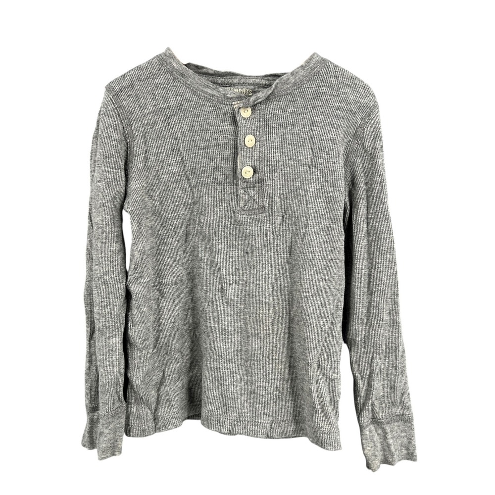 Crewcuts Gray Ribbed Henley Long Sleeve Shirt Kids Size 4-5 Stretch Cotton